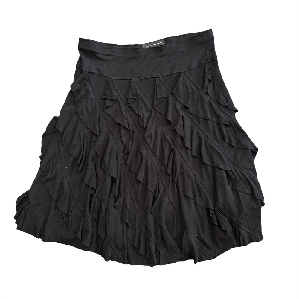 INC International Concepts Womens Black Ruffled Textured Mini Skirt Size S Rayon